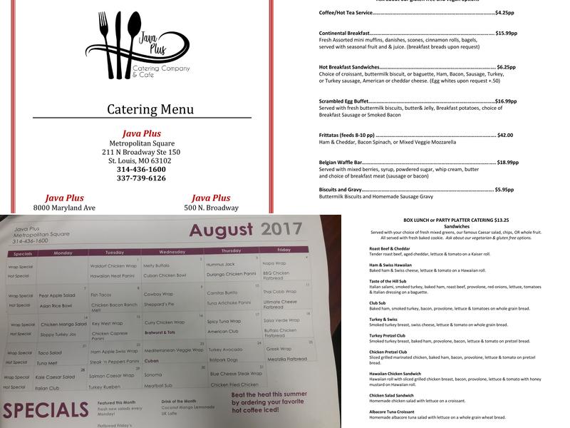 Java Plus Cafe & Catering Menu