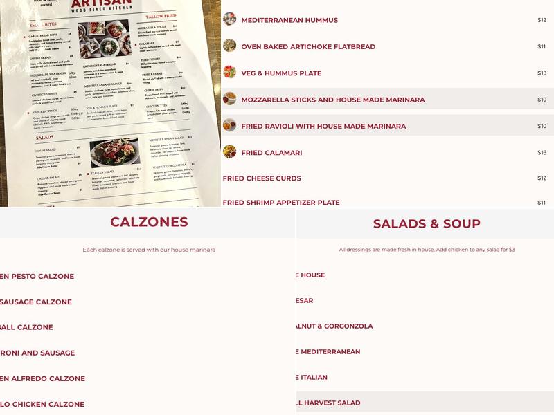 Artisan Wood Fired Kitchen Menu