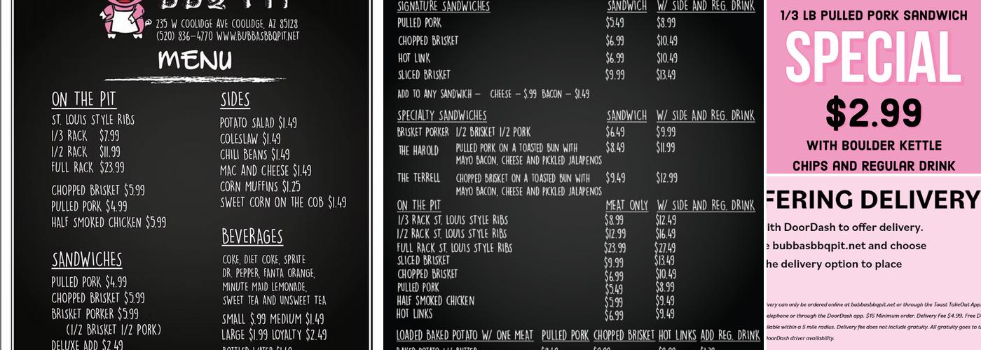 Bubba's BBQ Pit Menu
