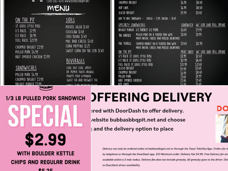 Bubba's BBQ Pit Menu
