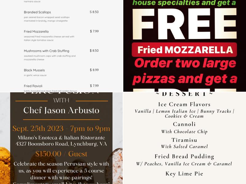 Milano's Enoteca & Italian Ristorante Menu