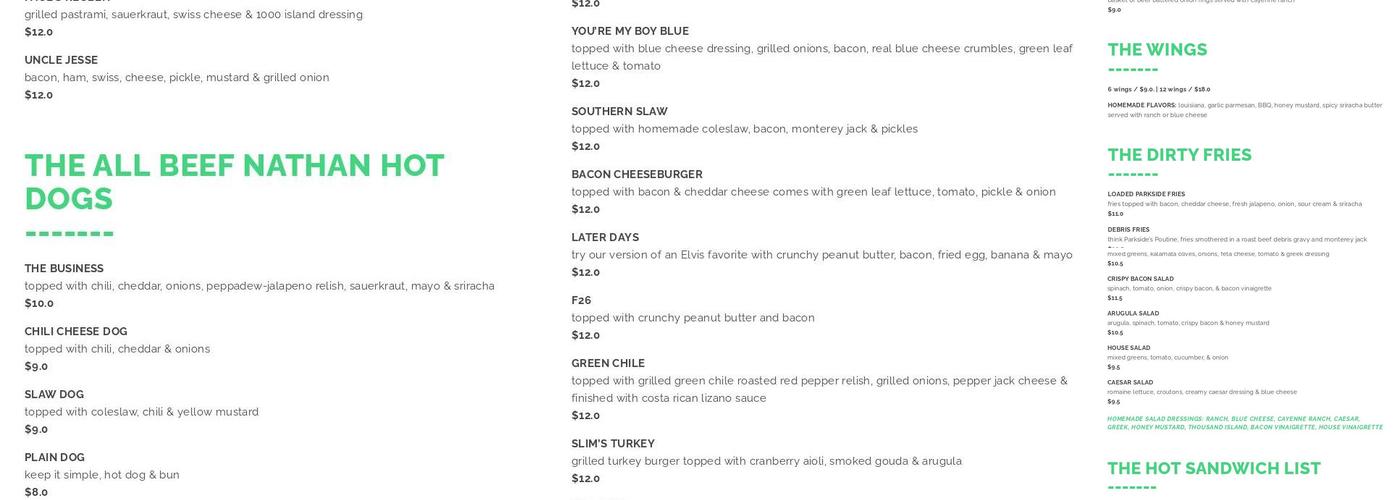 Parkside Public Menu