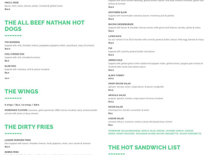 Parkside Public Menu