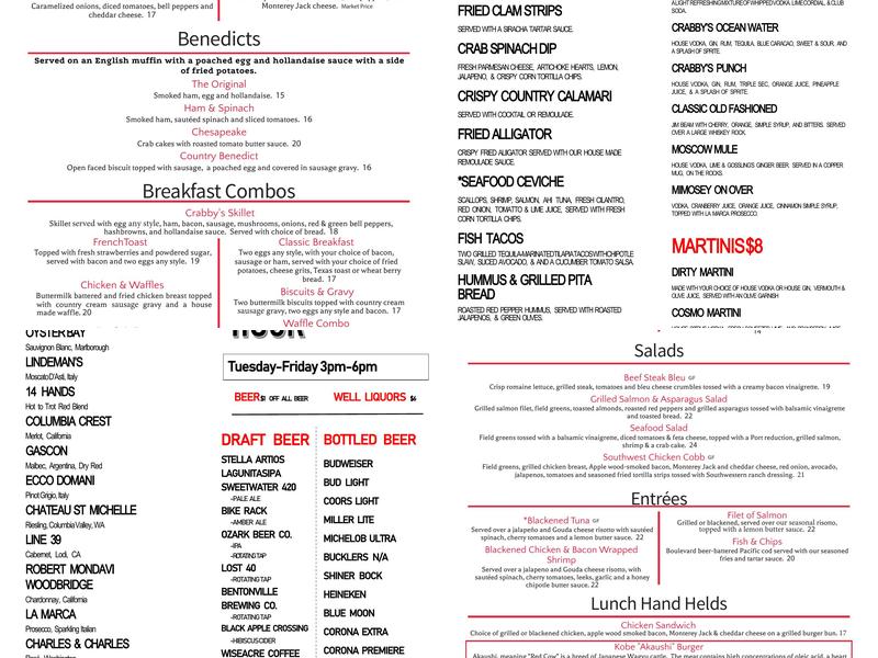 Crabbys Seafood Bar & Grill Menu