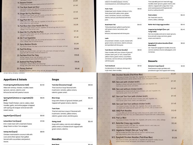 Salathai Menu