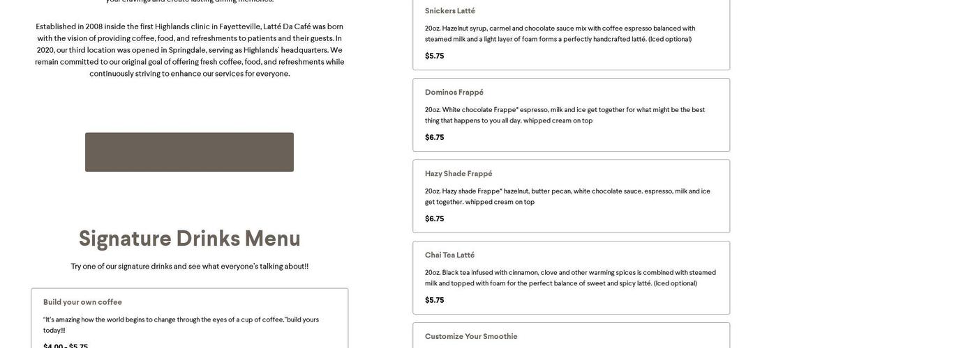 Latte Da Cafe Menu