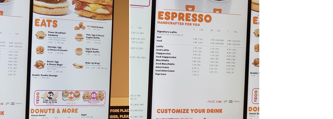 Dunkin' Menu
