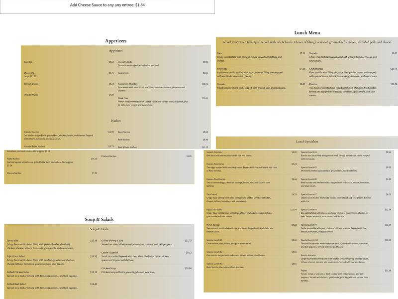 El Matador Mexican Bar & Grill Menu