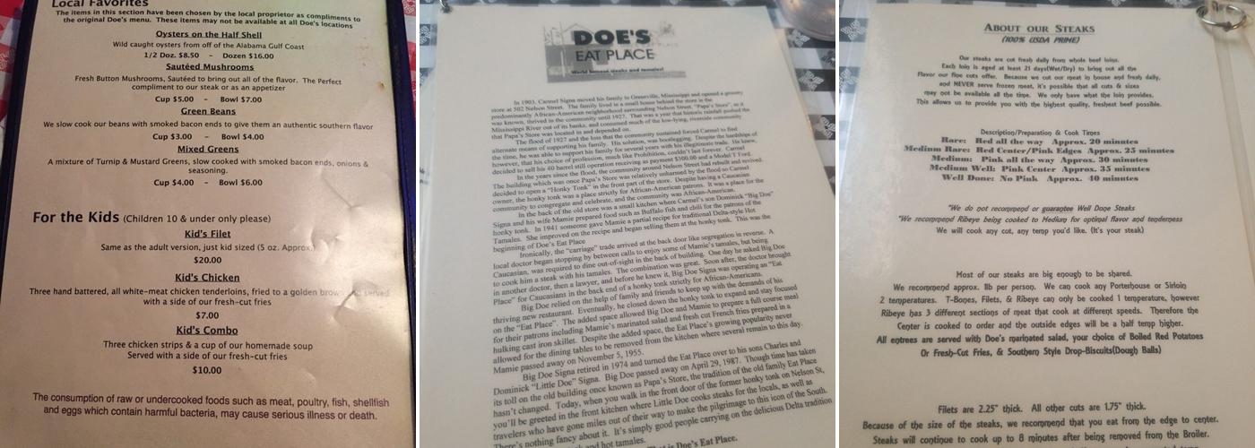 Doe's Eat Place Menu