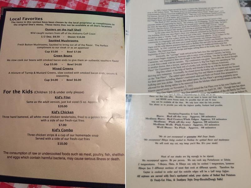 Doe's Eat Place Menu