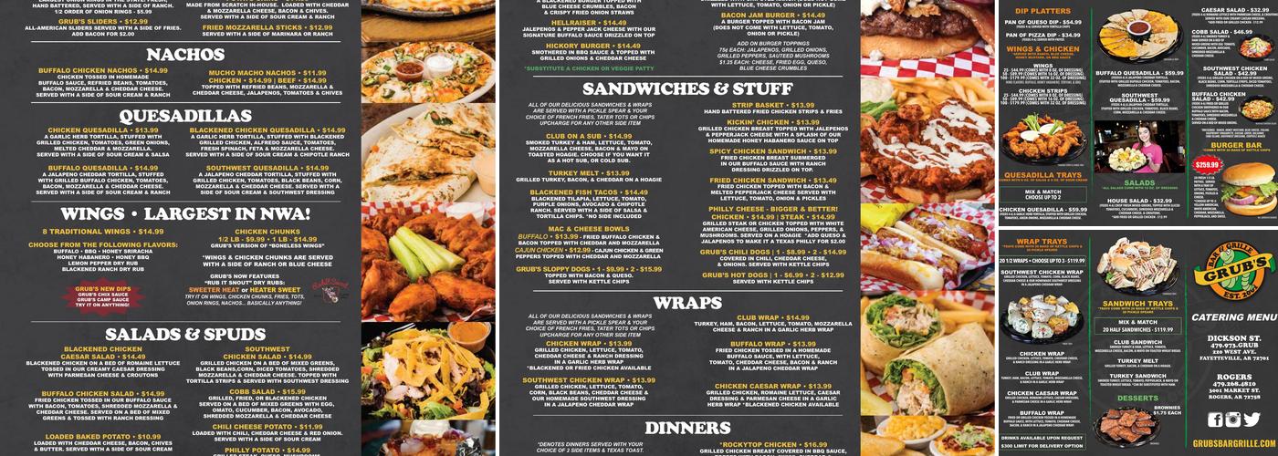 Grub's Bar & Grille Menu