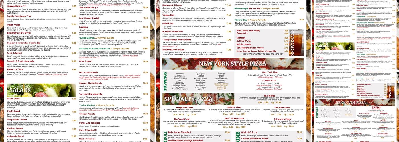 Vinny’s Italian Grill & Pizzeria Menu
