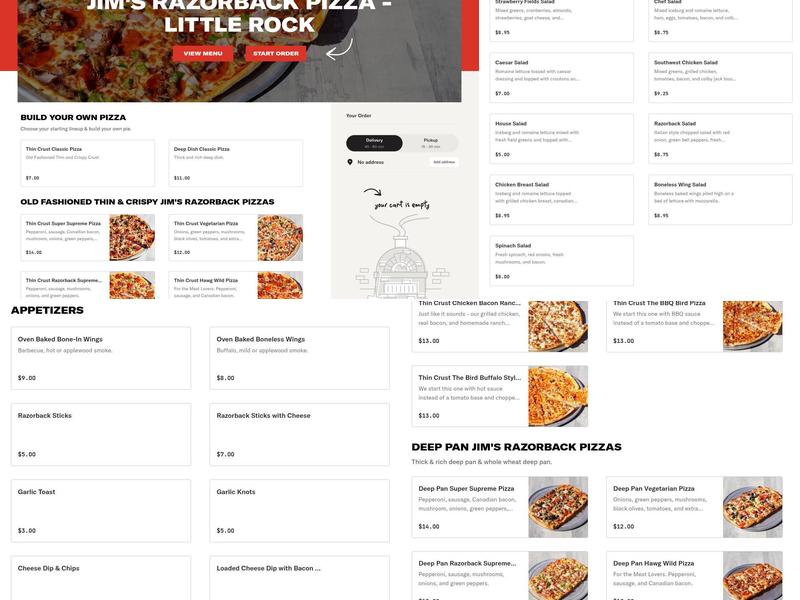Jim's Razorback Pizza Menu