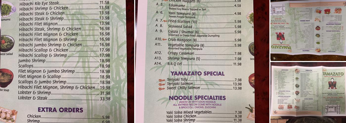 New Yamazato Menu