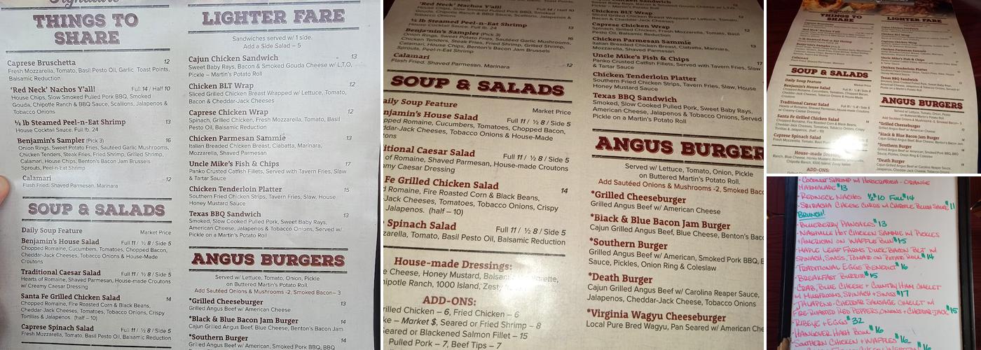 Benjamin's Great Cows And Crabs Menu