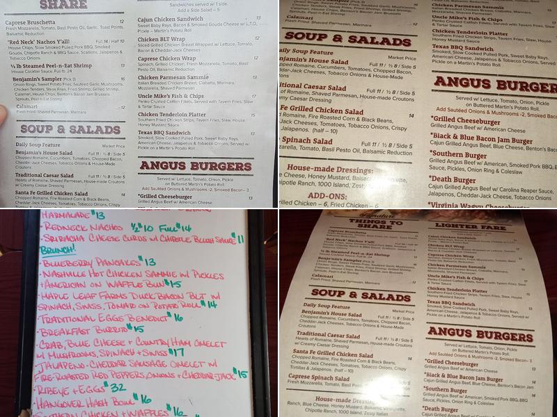 Benjamin's Great Cows And Crabs Menu