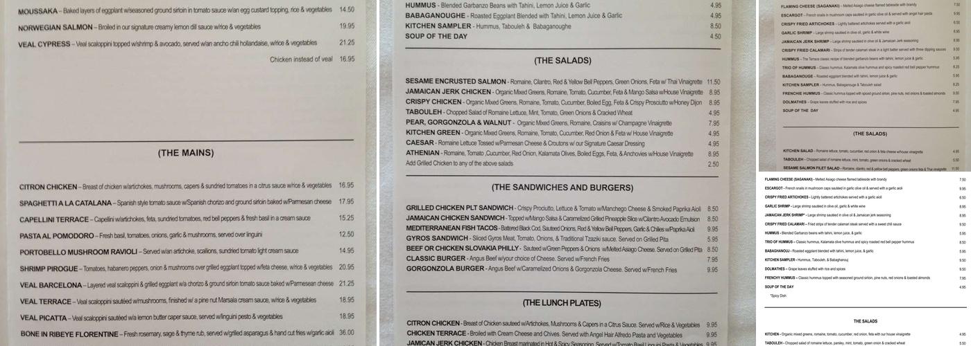 The Terrace - Mediterreanean Kitchen Menu