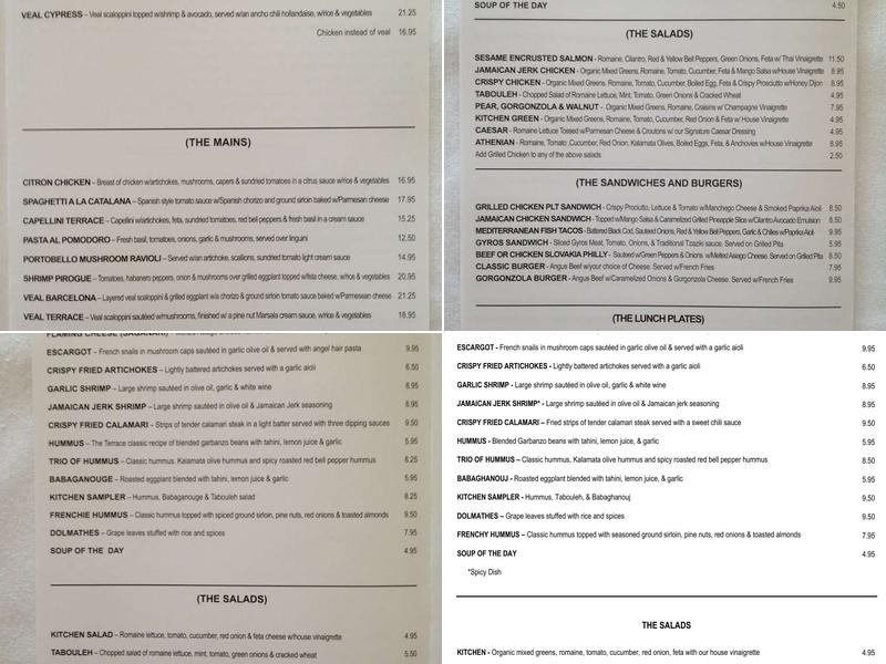 The Terrace - Mediterreanean Kitchen Menu