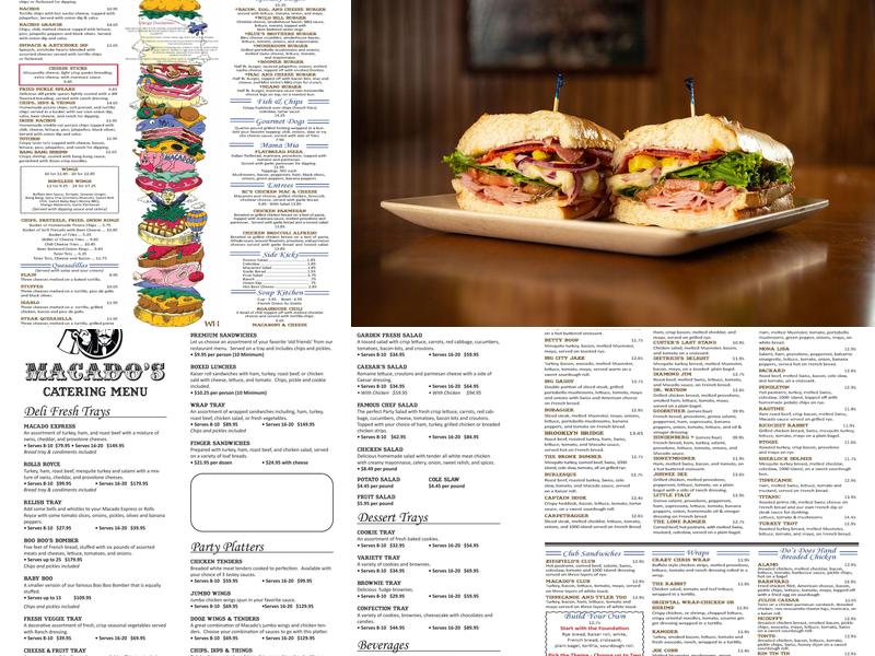 Macado's Menu