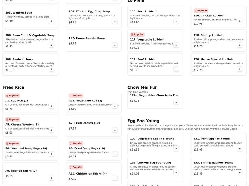 New Fun Ree Menu