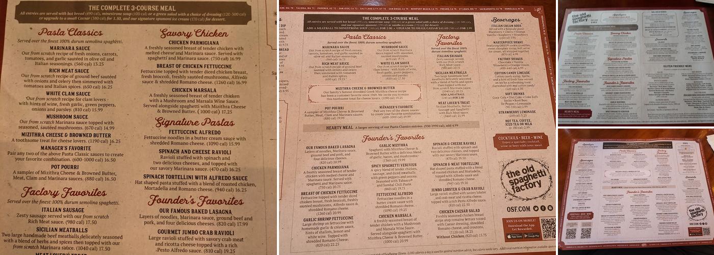 The Old Spaghetti Factory Menu