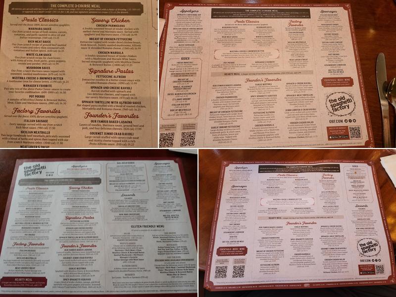 The Old Spaghetti Factory Menu