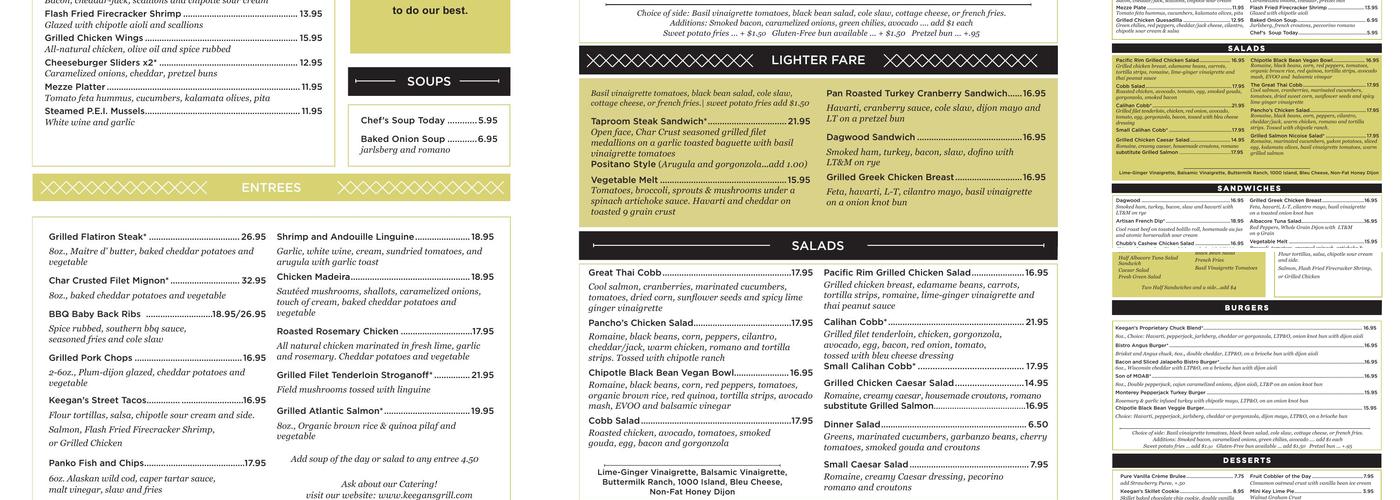 Keegan's Grill Menu