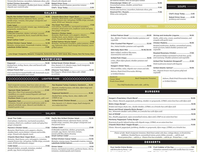Keegan's Grill Menu
