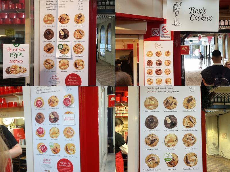 Ben's Cookies Menu