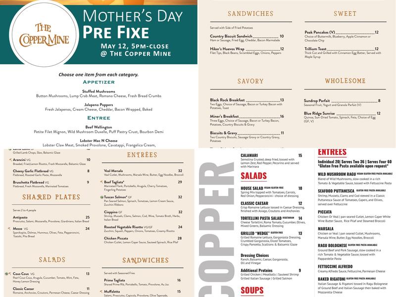 The Copper Mine Restaurant Menu