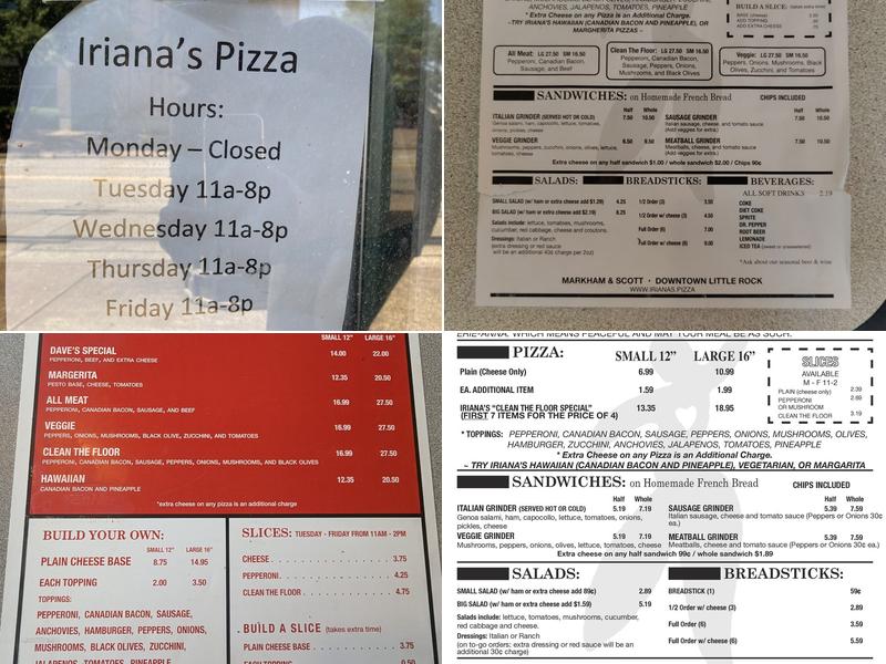 Iriana's Pizza Menu