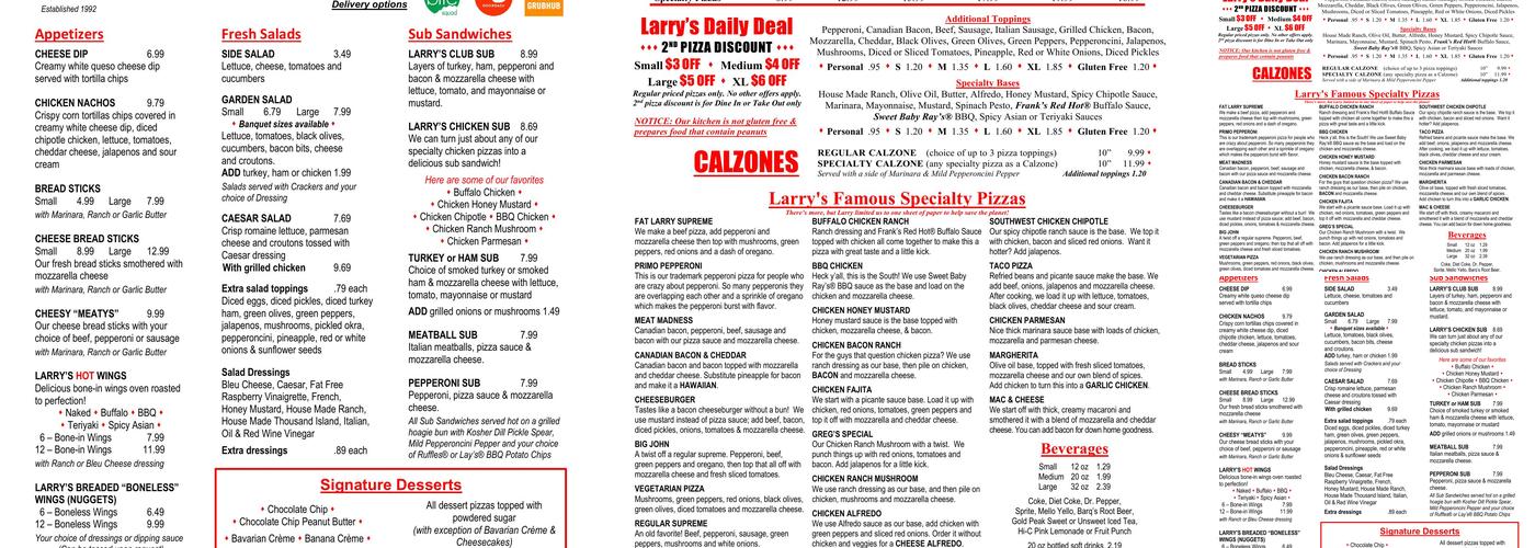 Larry's Pizza - Downtown Menu