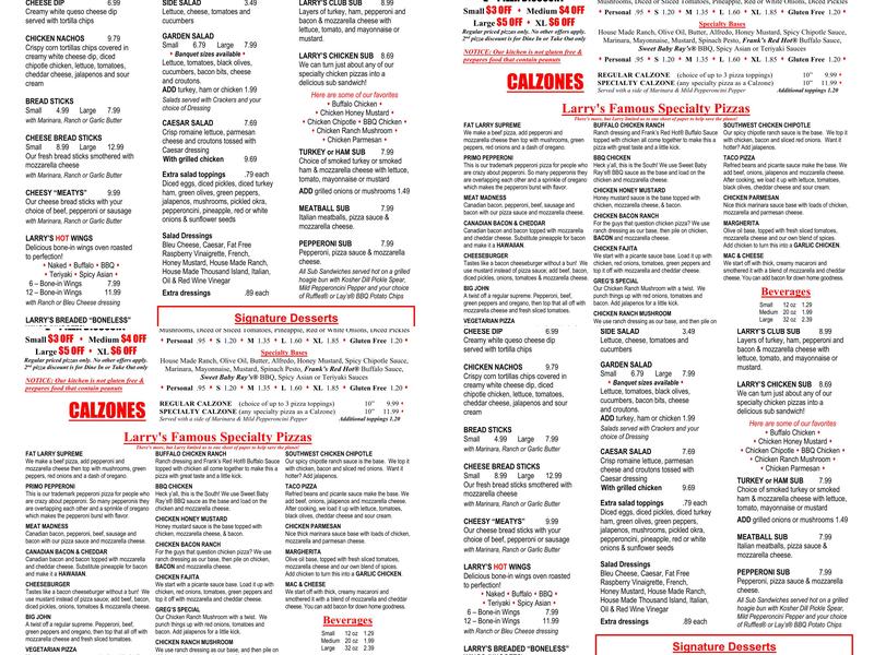 Larry's Pizza - Downtown Menu