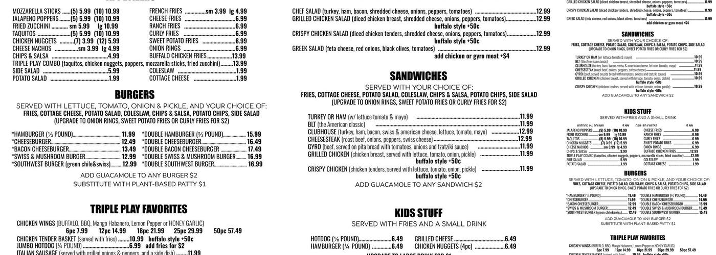 Triple Play Menu
