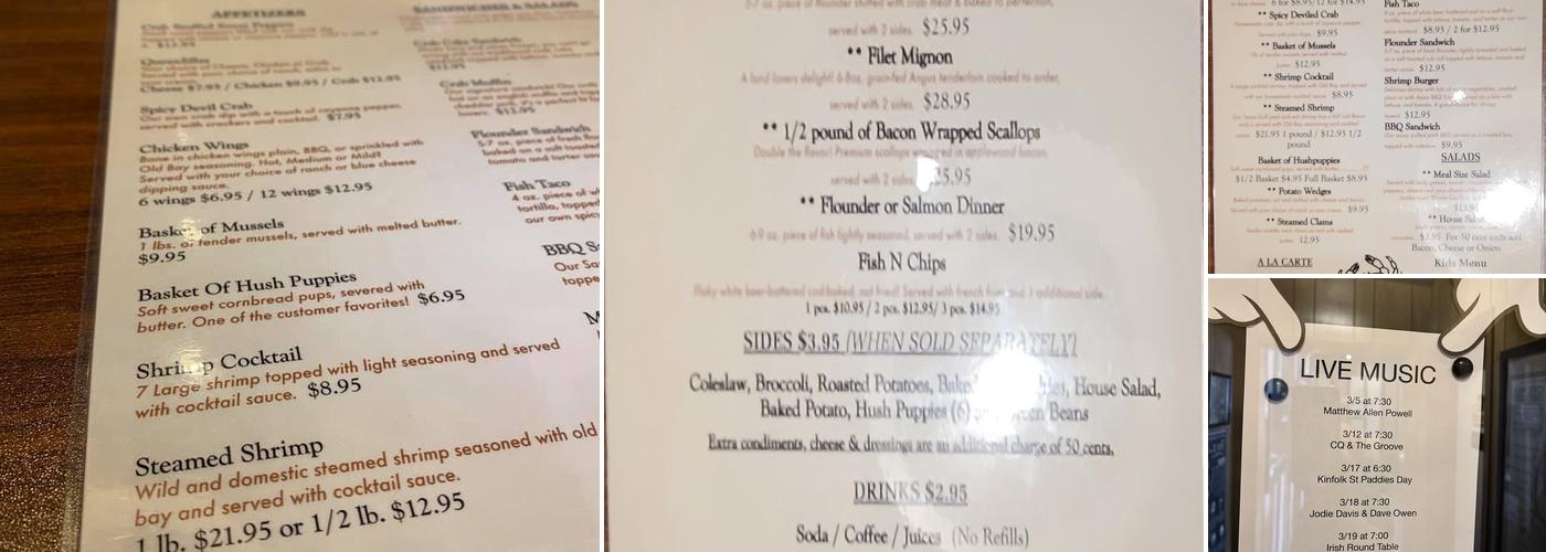 Clam Diggers Seafood Menu