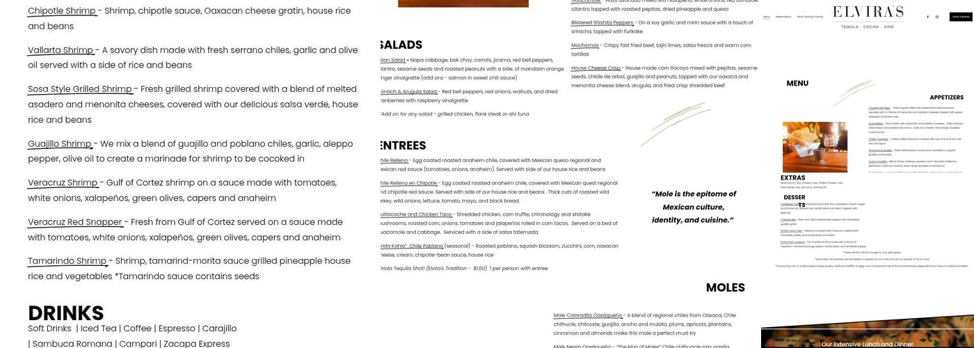 Elvira's Restaurant Menu