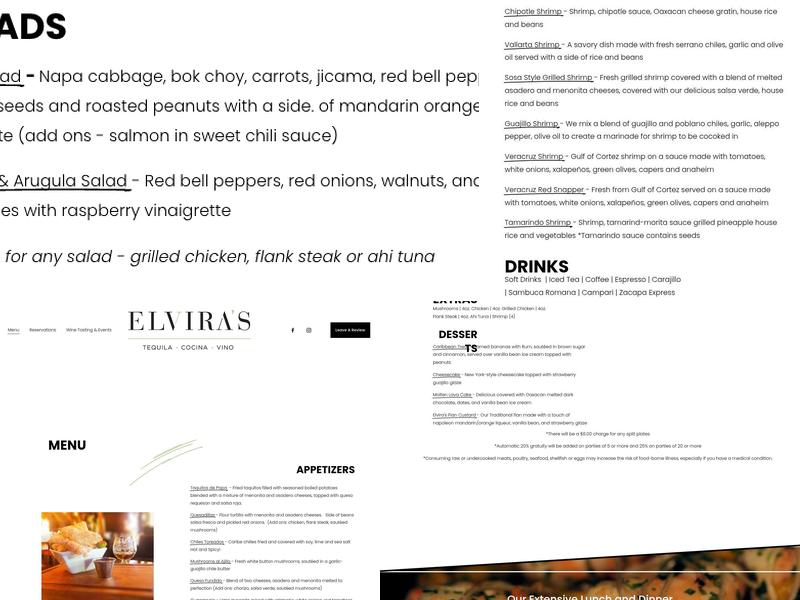 Elvira's Restaurant Menu