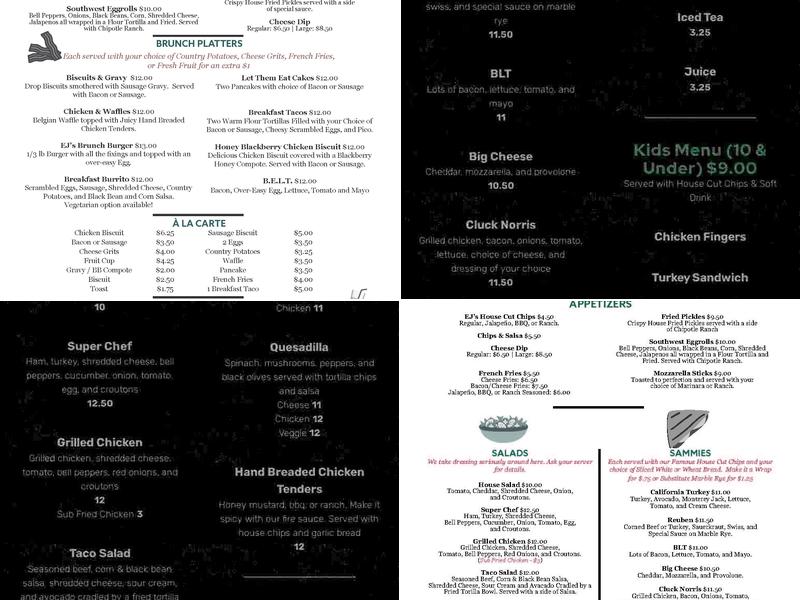 EJ's Eats and Drinks Menu