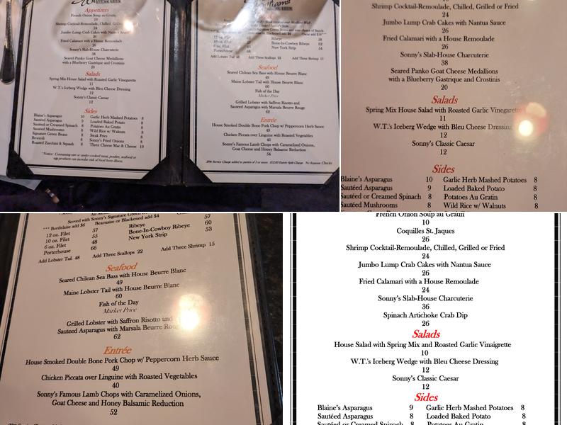 Sonny Williams' Steak Room Menu