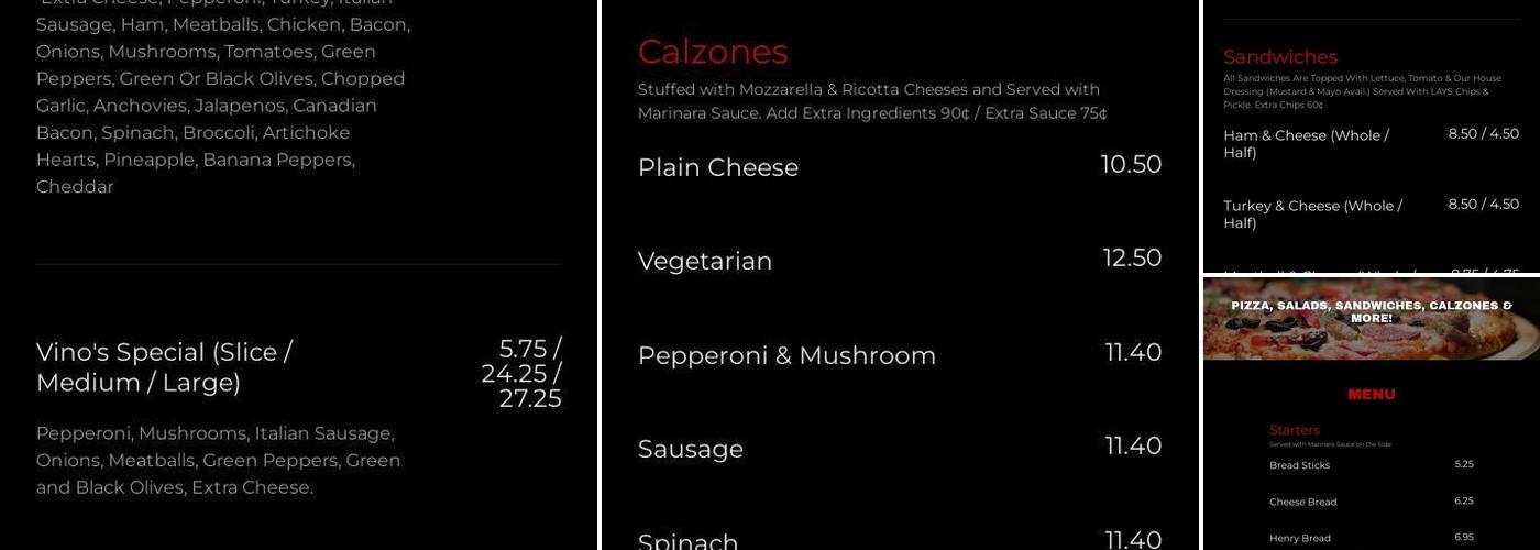 Vino's Menu