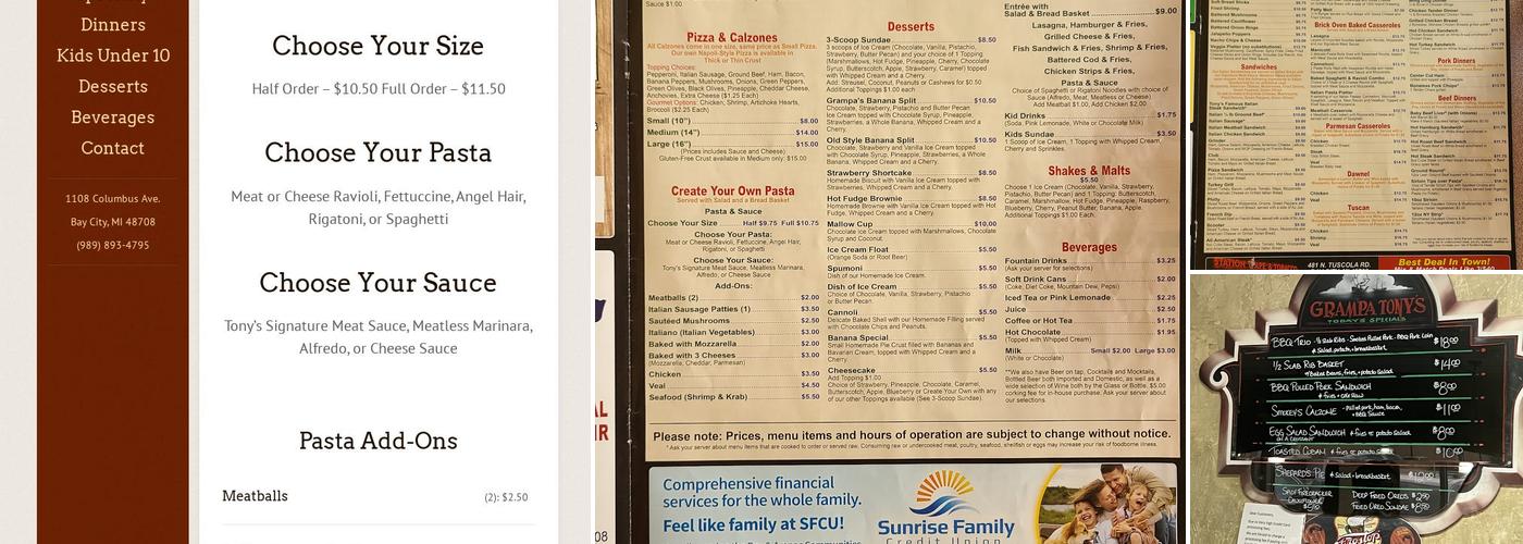 Grampa Tony's Menu