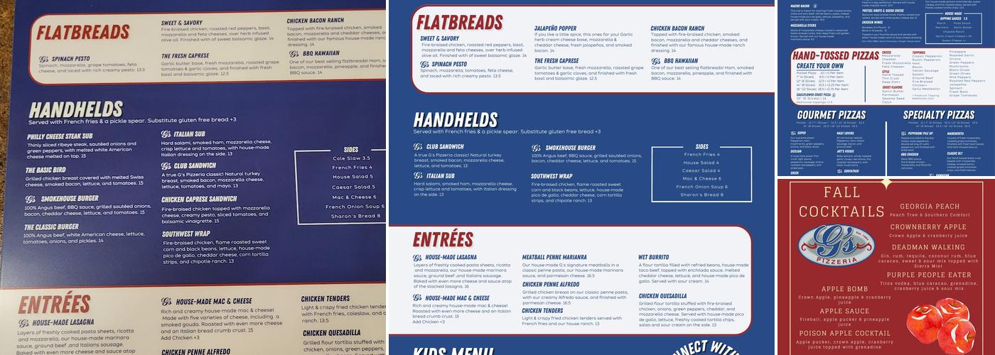 G's Pizzeria Menu