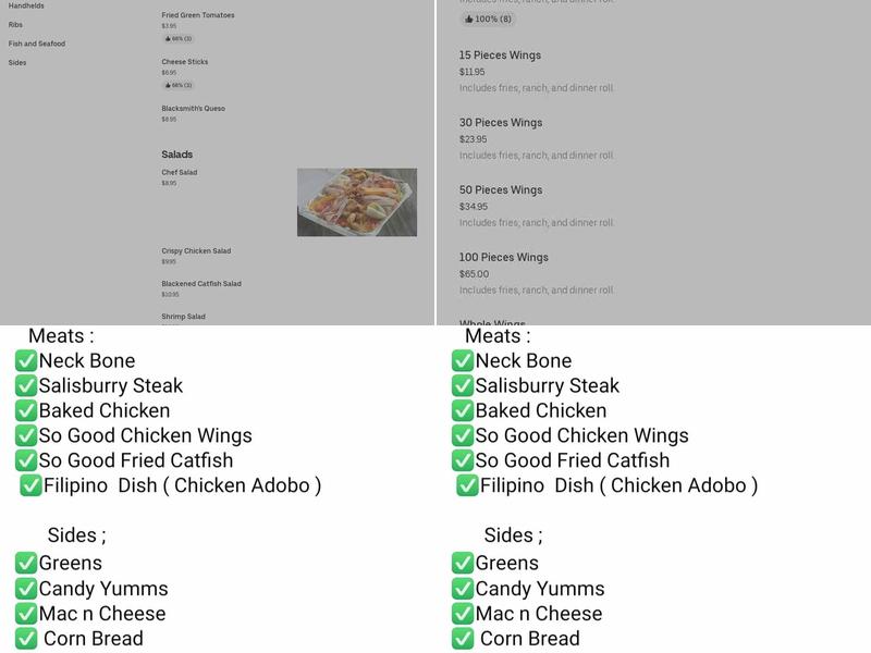 Soul Food Cafe, Inc. Menu