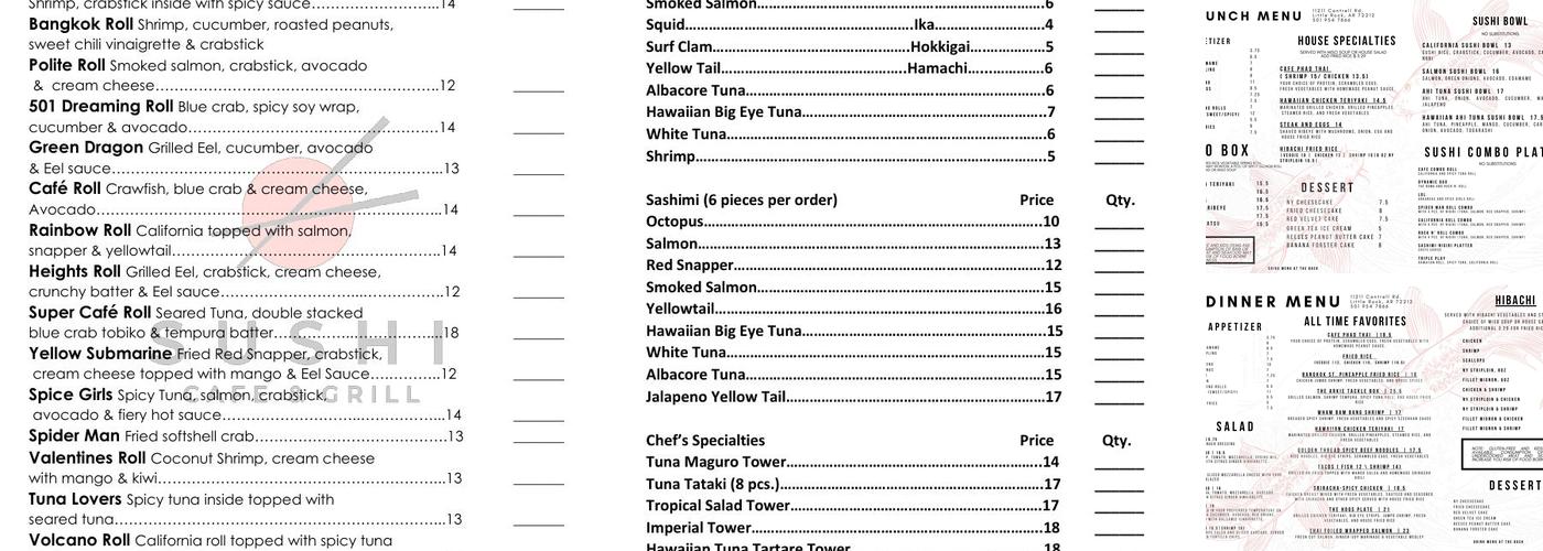Sushi Cafe Menu