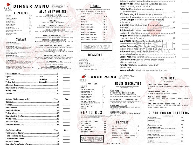 Sushi Cafe Menu