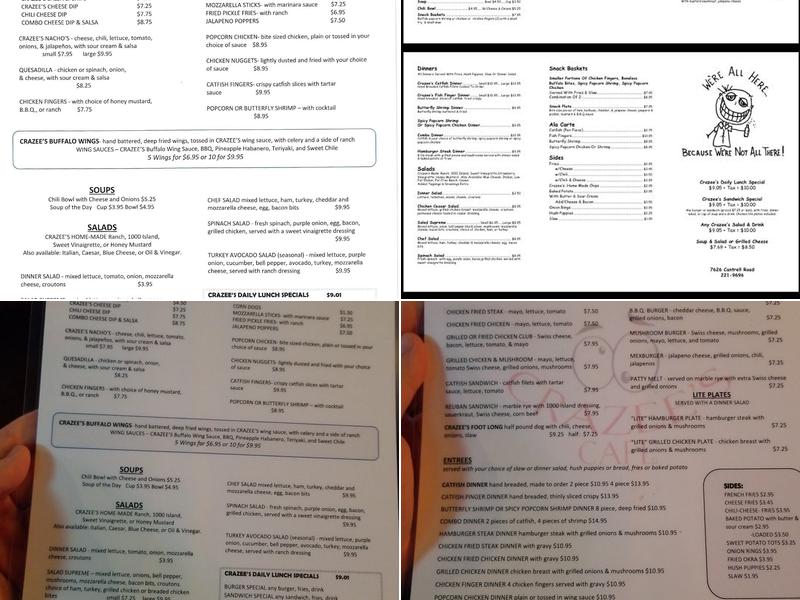 Crazee's Cafe Menu