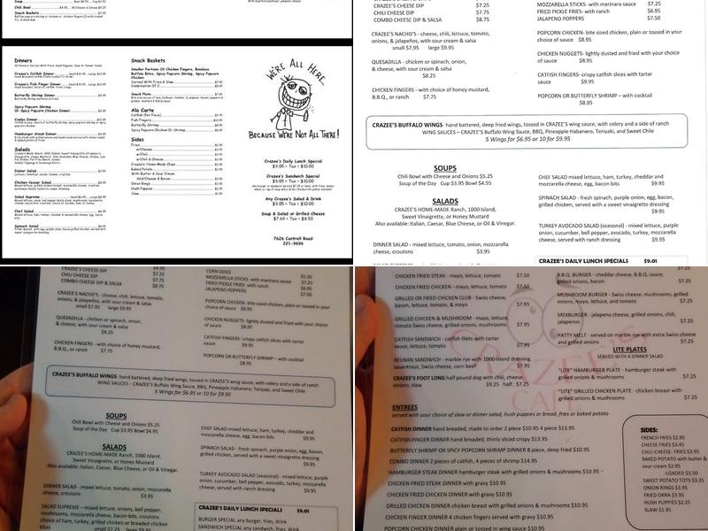 Crazee's Cafe Menu