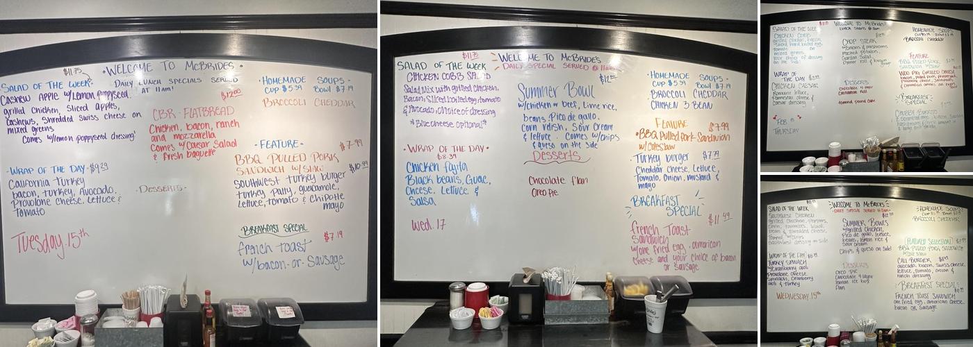 McBride's Cafe Menu