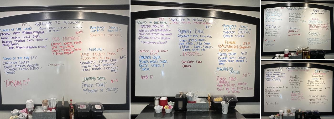 McBride's Cafe Menu