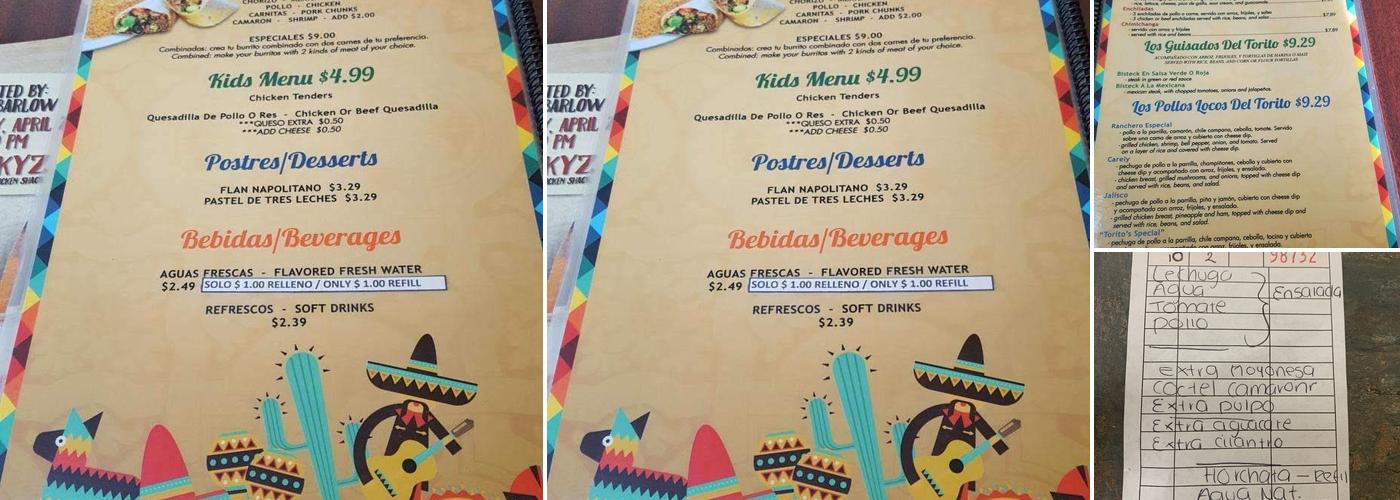 El Torito Menu